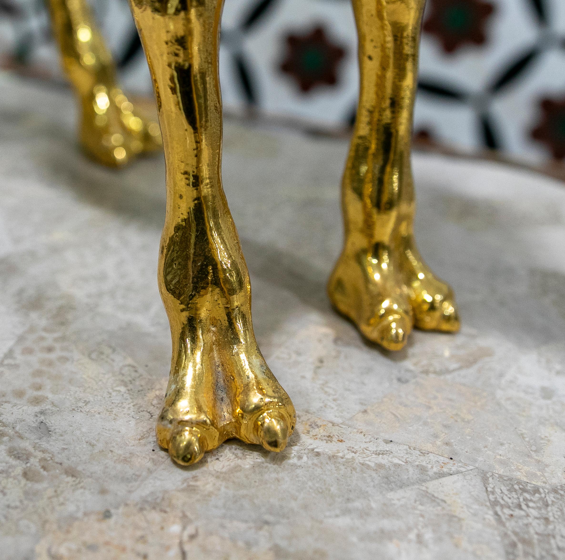 Gilded Bronze Sculpture with Marble Base of an Arabic Man with a Horse For Sale 15
