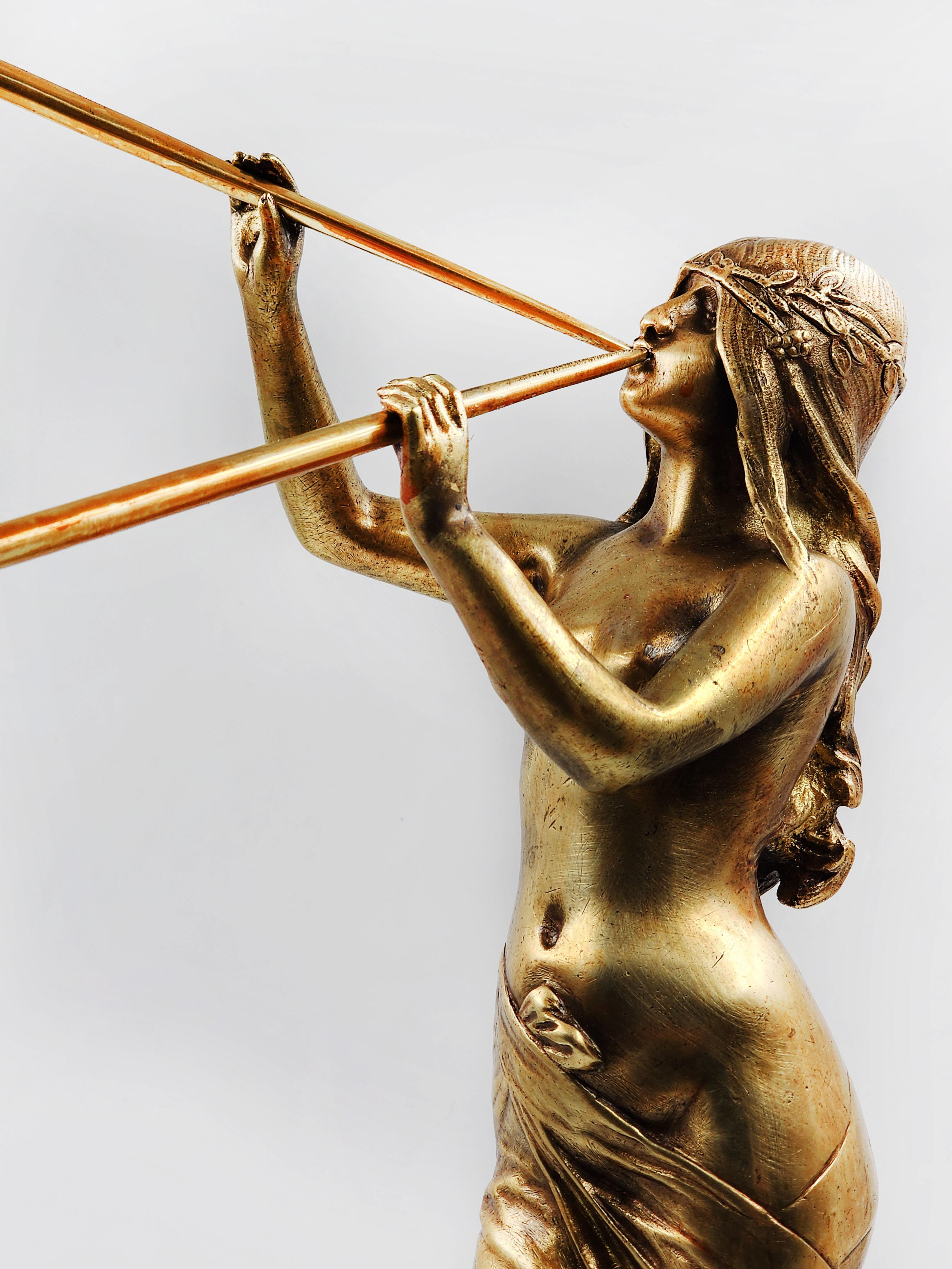 French Gilded bronze sculpture with marble 