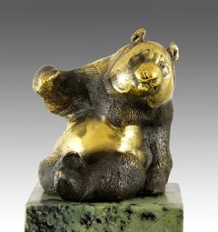 Gilded Bronze Sculpture with Patina Representing a Panda, 20th Century.