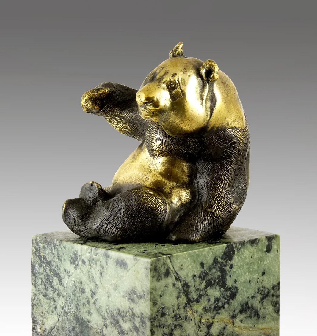 French Gilded Bronze Sculpture with Patina Representing a Panda, 20th Century. For Sale