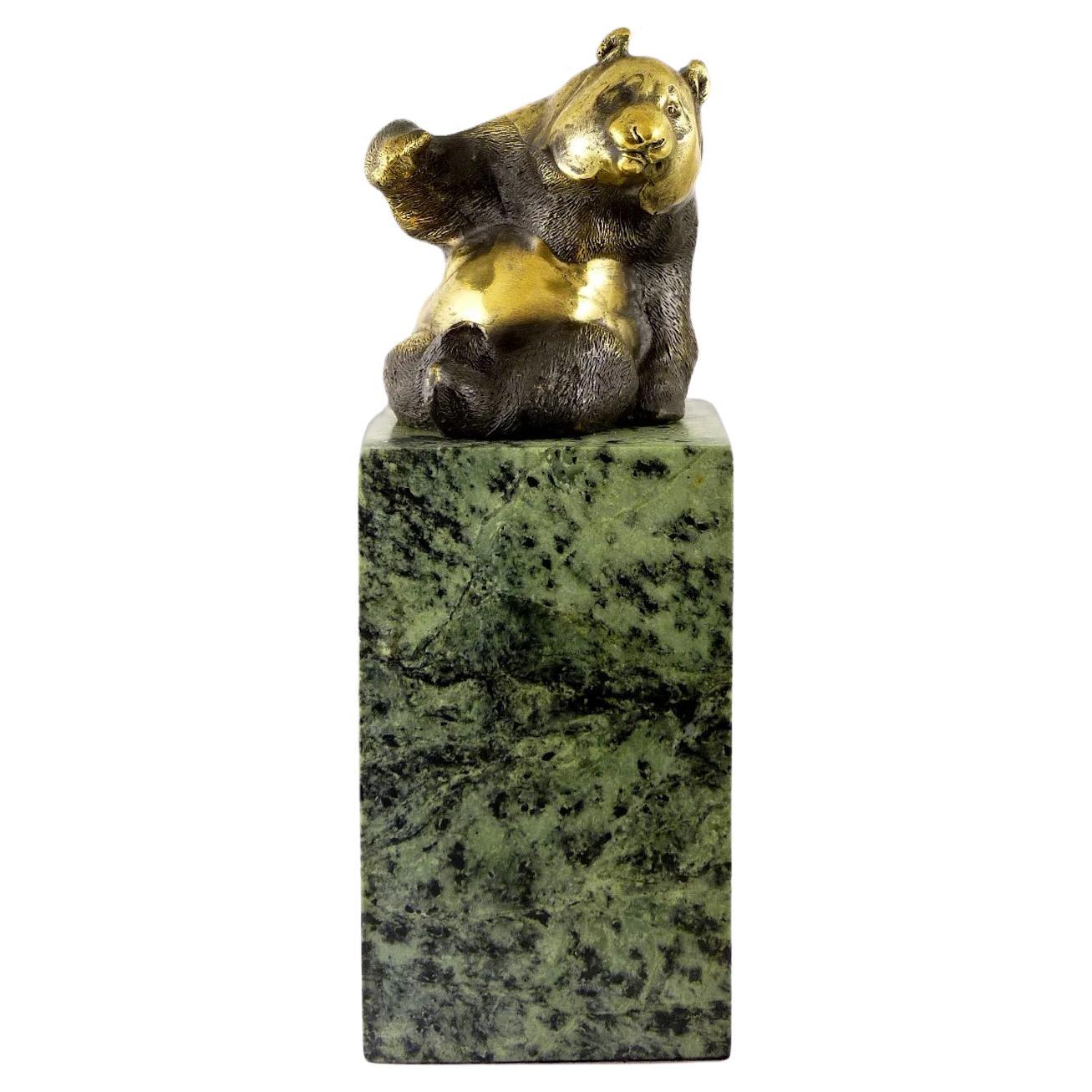 Gilded Bronze Sculpture with Patina Representing a Panda, 20th Century.