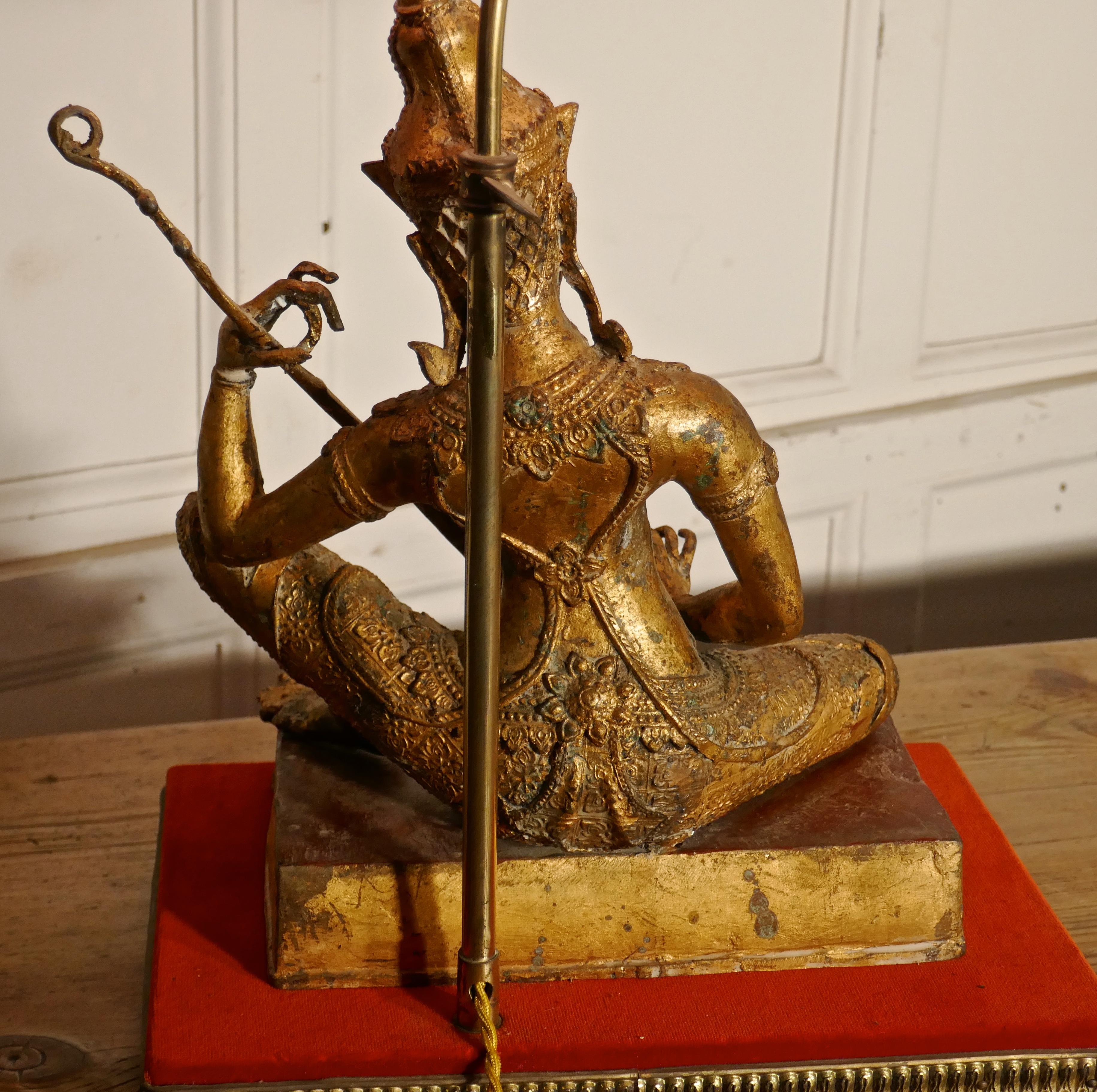 Gilded Bronze Seated Buddha Table Lamp In Good Condition In Chillerton, Isle of Wight