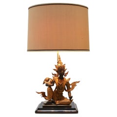 Antique Gilded Bronze Seated Buddha Table Lamp