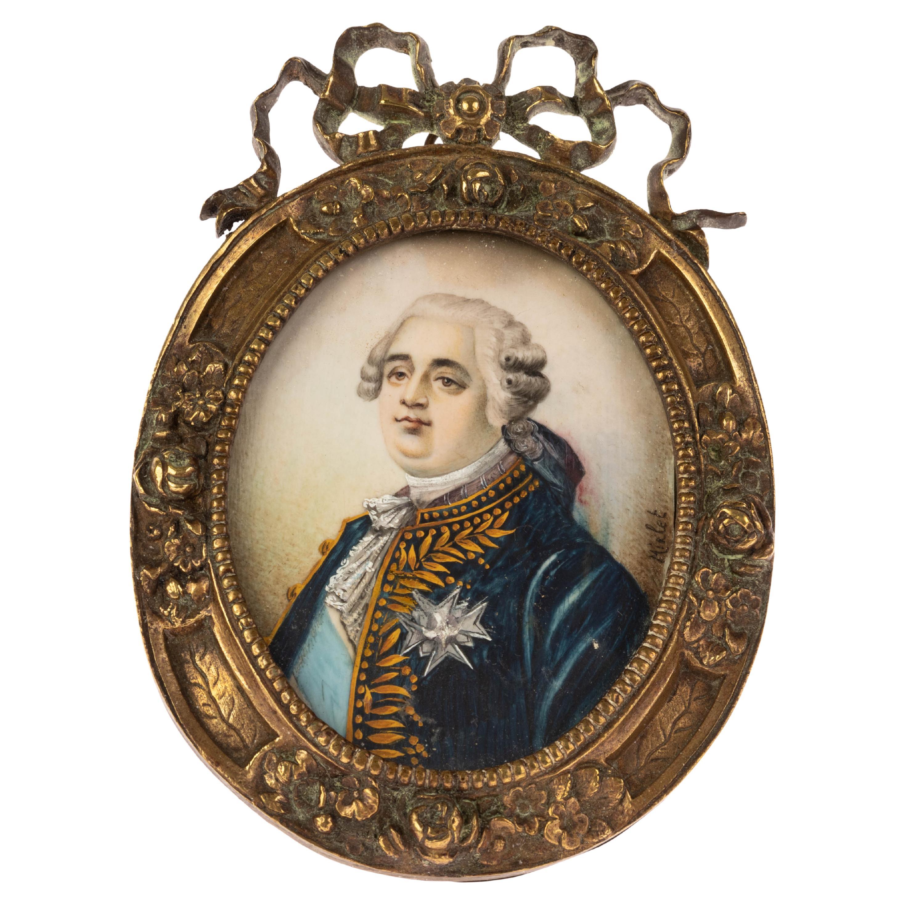 Miniature en bronze doré signée du roi Louis XVI (1754-1793)