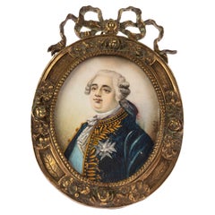 Gilded Bronze Signed French Miniature Portrait of King Louis XVI (1754-1793)
