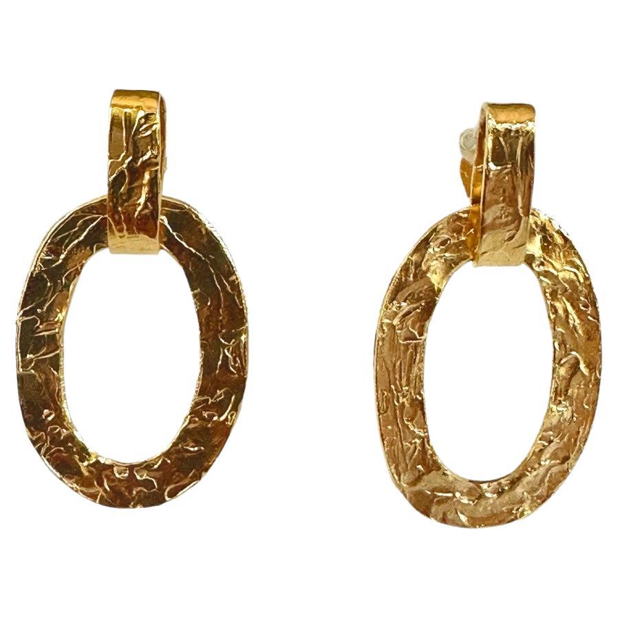 Gilded Bronze Single Loop Clip Earrings For Sale