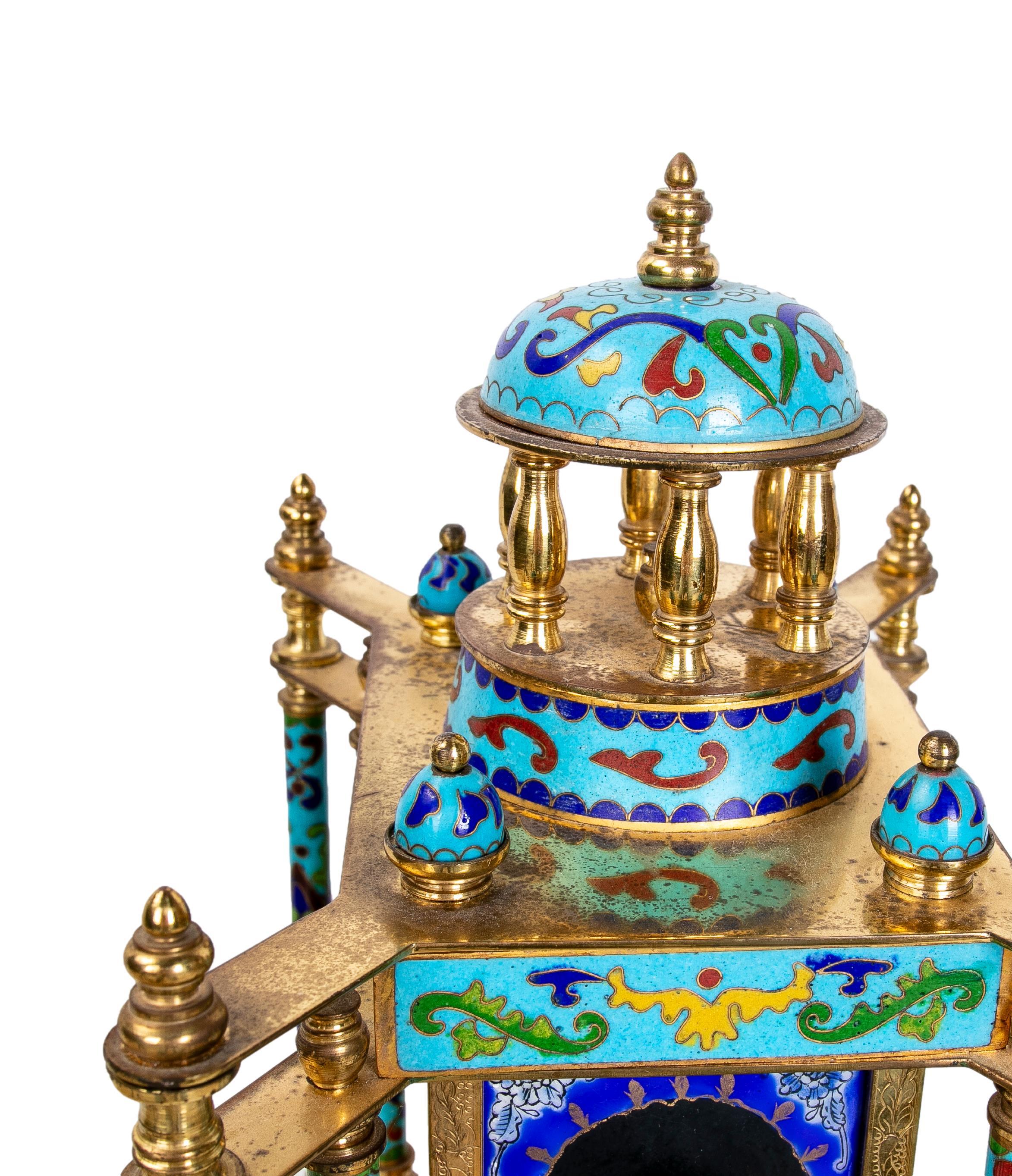 Gilded Bronze Table Clock with Cloisonne and Porcelain Decoration For Sale 6