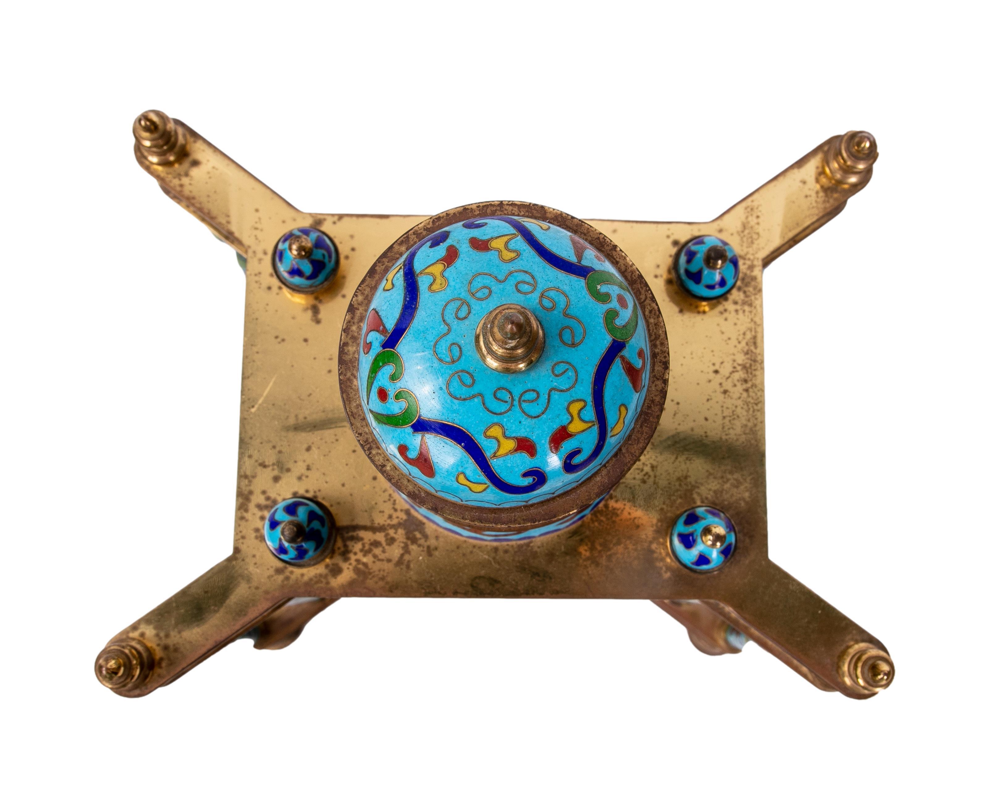 Gilded Bronze Table Clock with Cloisonne and Porcelain Decoration For Sale 7