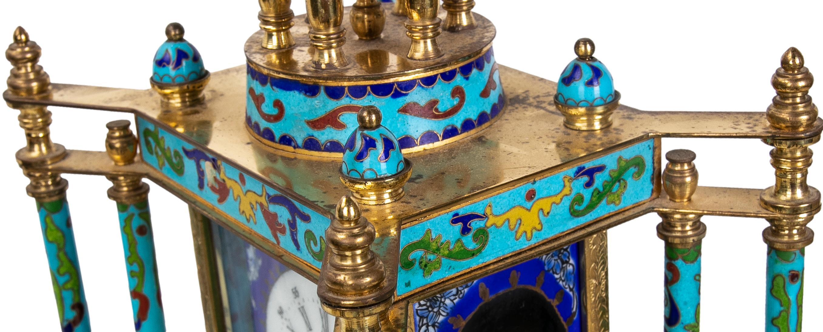 Gilded Bronze Table Clock with Cloisonne and Porcelain Decoration For Sale 10