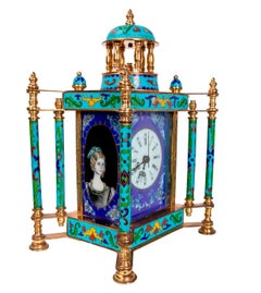 Gilded Bronze Table Clock with Cloisonne and Porcelain Decoration