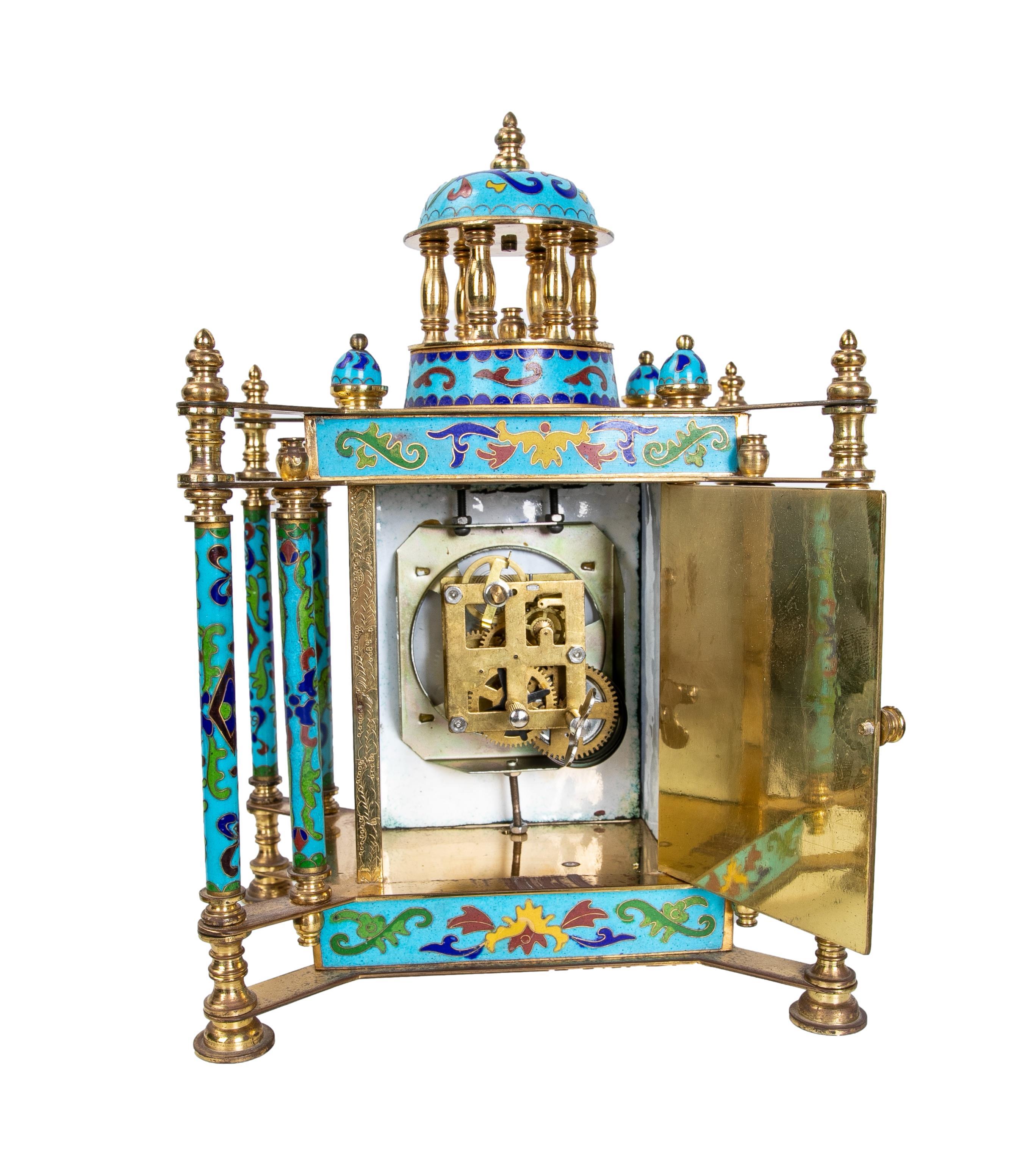 Gilded Bronze Table Clock with Cloisonne and Porcelain Decoration For Sale 3