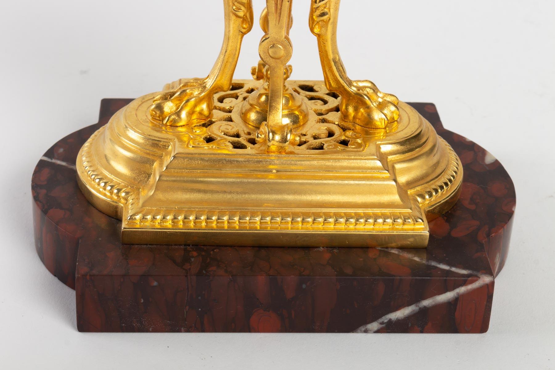 French Gilded Bronze Vase, Griotte Marble and Crystal