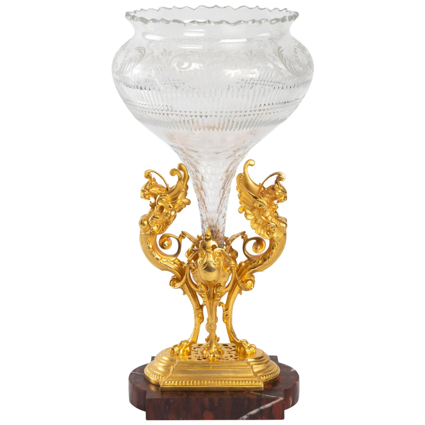 Gilded Bronze Vase, Griotte Marble and Crystal