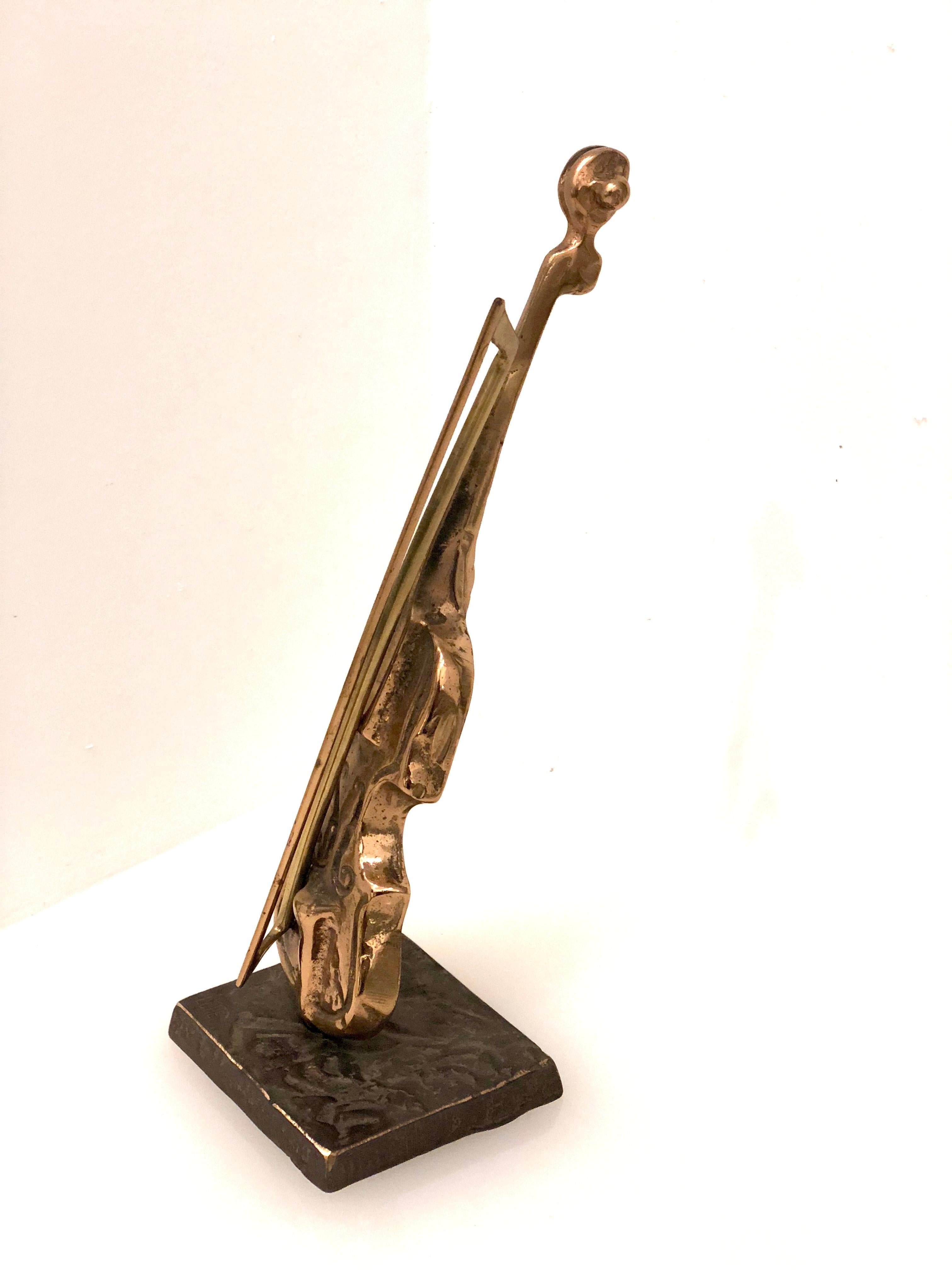 Gilded Bronze Violin Sculpture by French Artist Yves Lohé Signed at ...