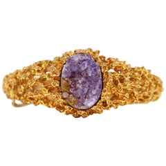 Gilded Brutalist Amethyst Gemstone Bracelet by Panetta, circa 1960s