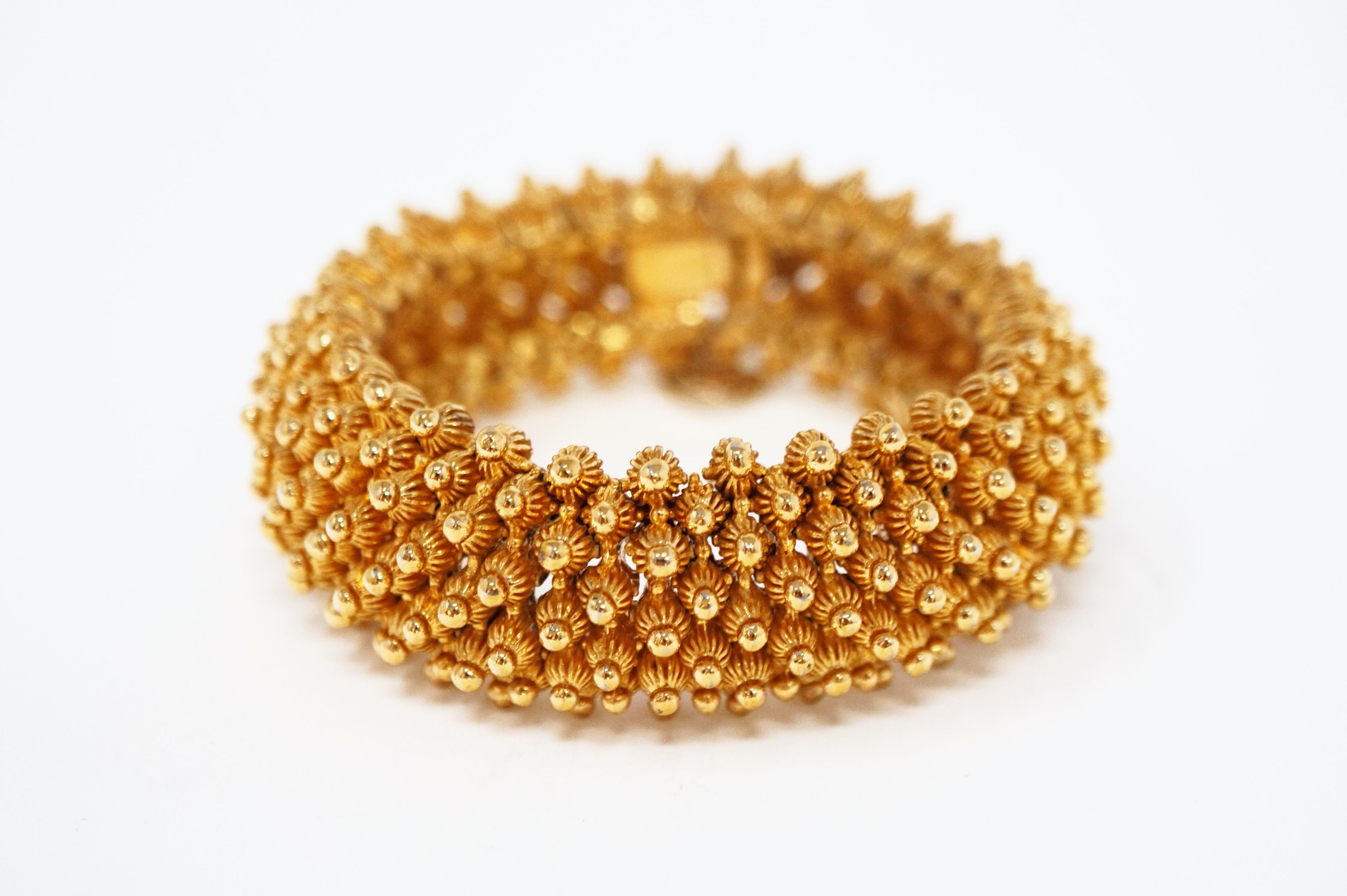 Modern Gilded Brutalist Articulating Bracelet by Panetta, circa 1960s