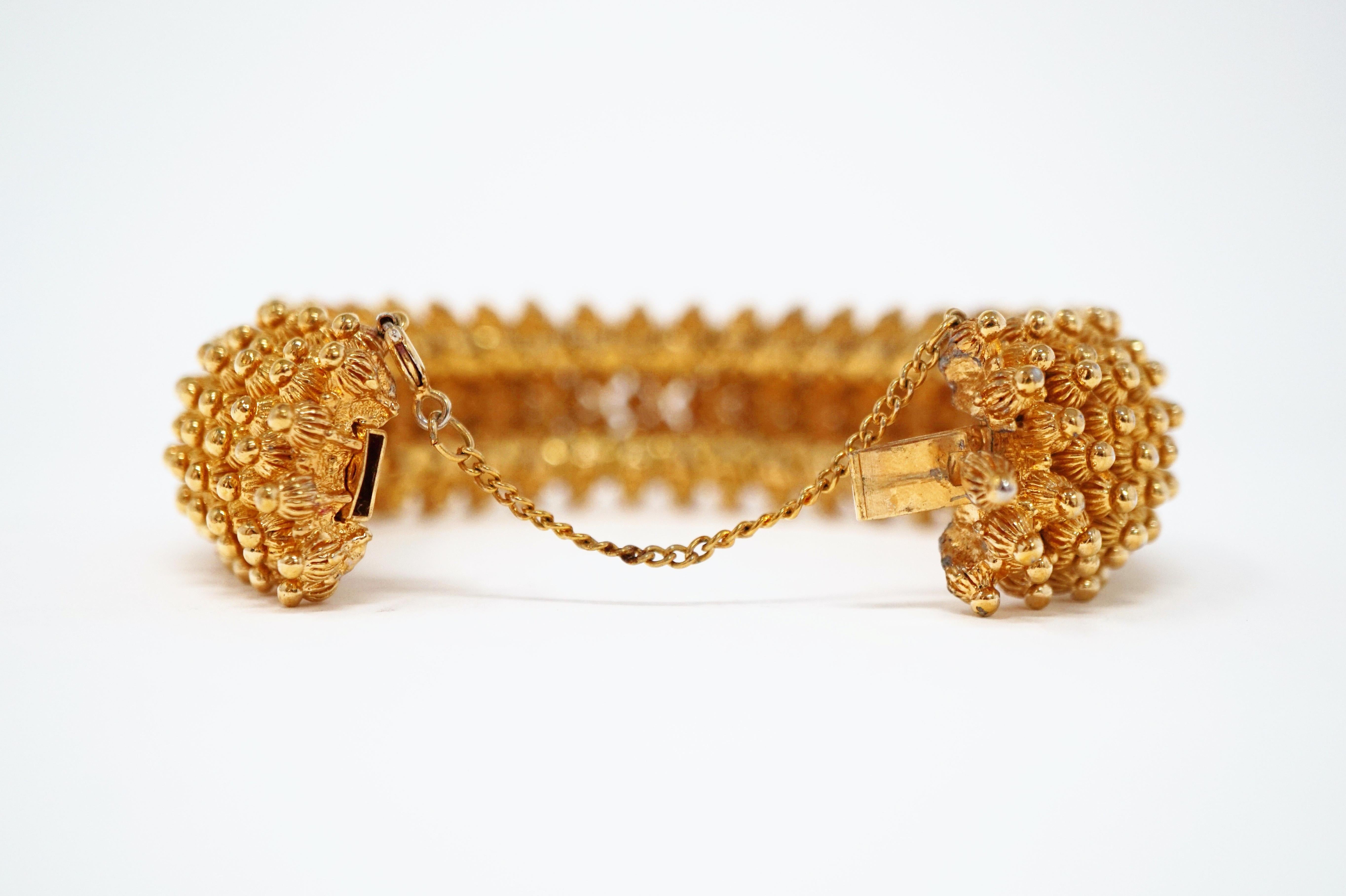 Gilded Brutalist Articulating Bracelet by Panetta, circa 1960s In Excellent Condition In McKinney, TX
