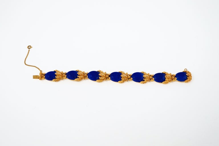 Gilded Brutalist Faux Lapis Bracelet by Panetta, circa 1960s at 1stDibs
