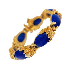 Vintage Gilded Brutalist Faux Lapis Bracelet by Panetta, circa 1960s