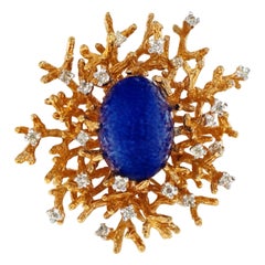 Vintage Gilded Brutalist Faux Lapis Brooch by Panetta, circa 1960s