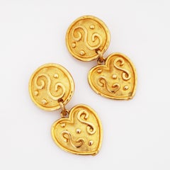 Gilded Byzantine Heart Dangle Statement Earrings By Edouard Rambaud, 1990s