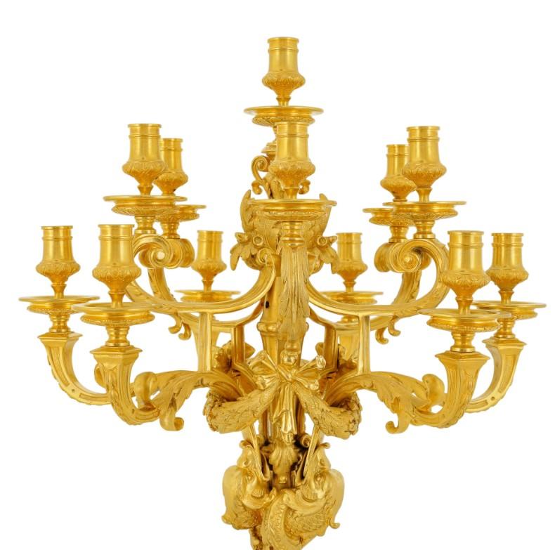 Empire Gilded Candelabra with Cherubs and Dolphins For Sale