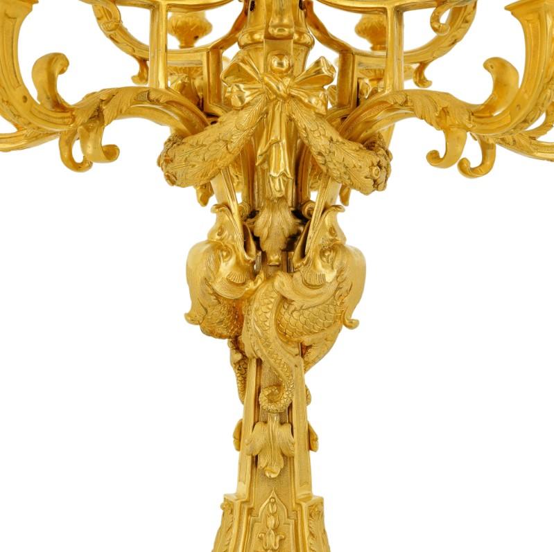 French Gilded Candelabra with Cherubs and Dolphins For Sale