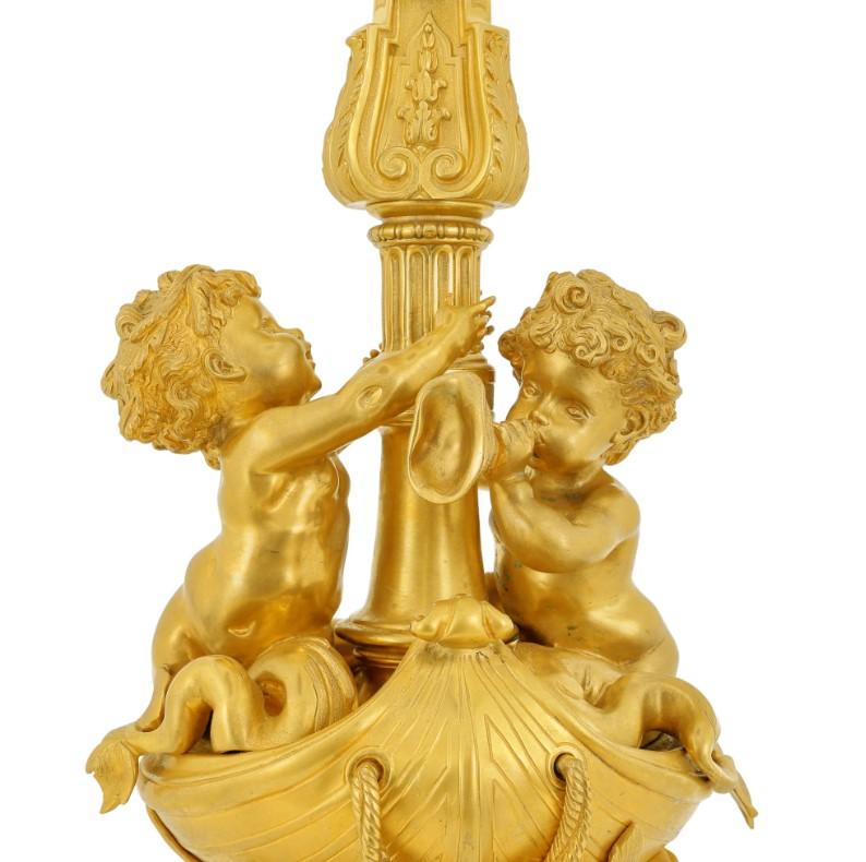 Gilt Gilded Candelabra with Cherubs and Dolphins For Sale