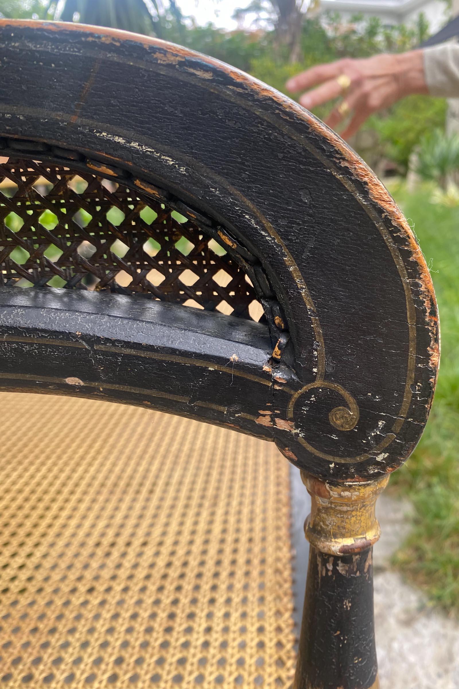 Divano inglese Regency in canna dorata C.C. 1810 con cuscino originale in crine di cavallo in vendita 11