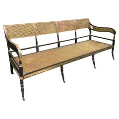 Divano inglese Regency in canna dorata C.C. 1810 con cuscino originale in crine di cavallo