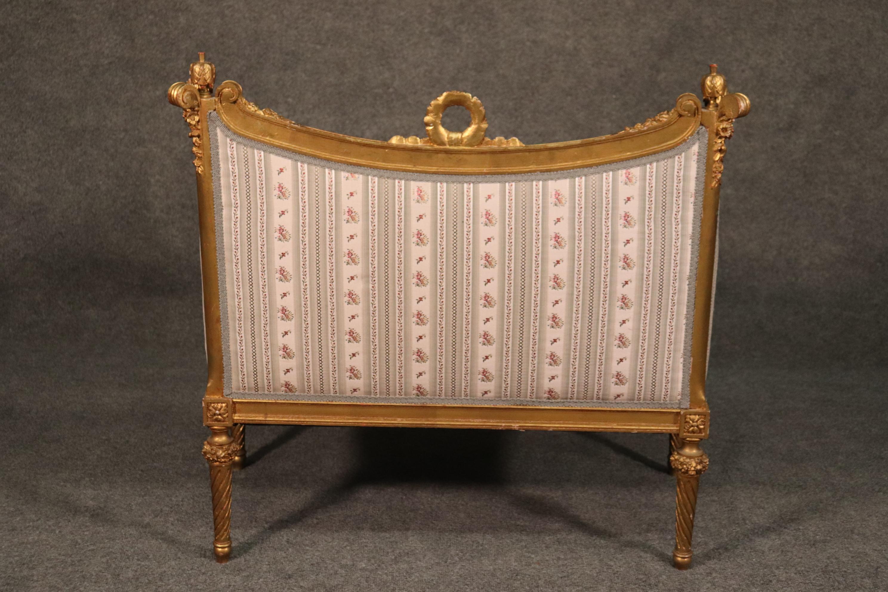 Gilded Carved French Wreath and Garland Louis XVI Canape Marquis Settee 5