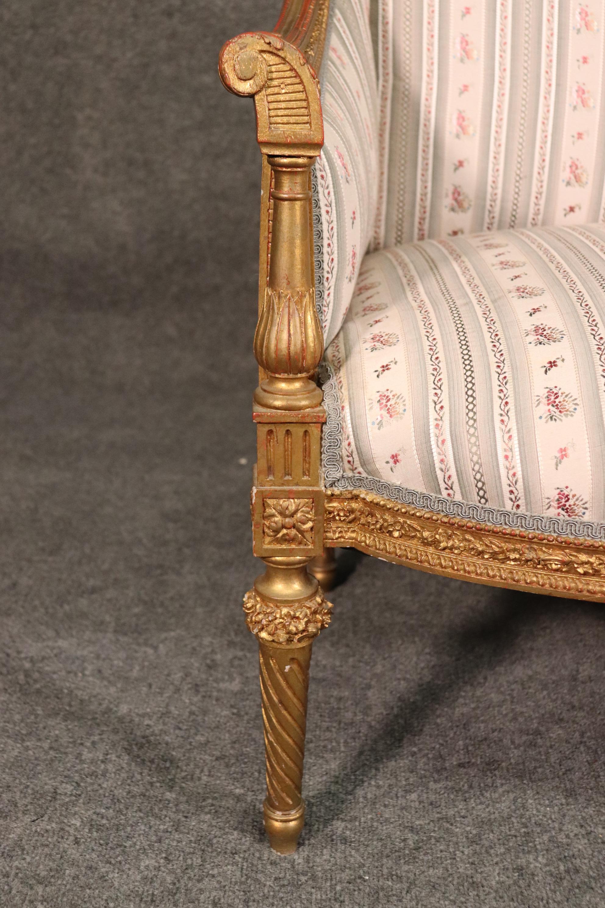 Gilded Carved French Wreath and Garland Louis XVI Canape Marquis Settee 10