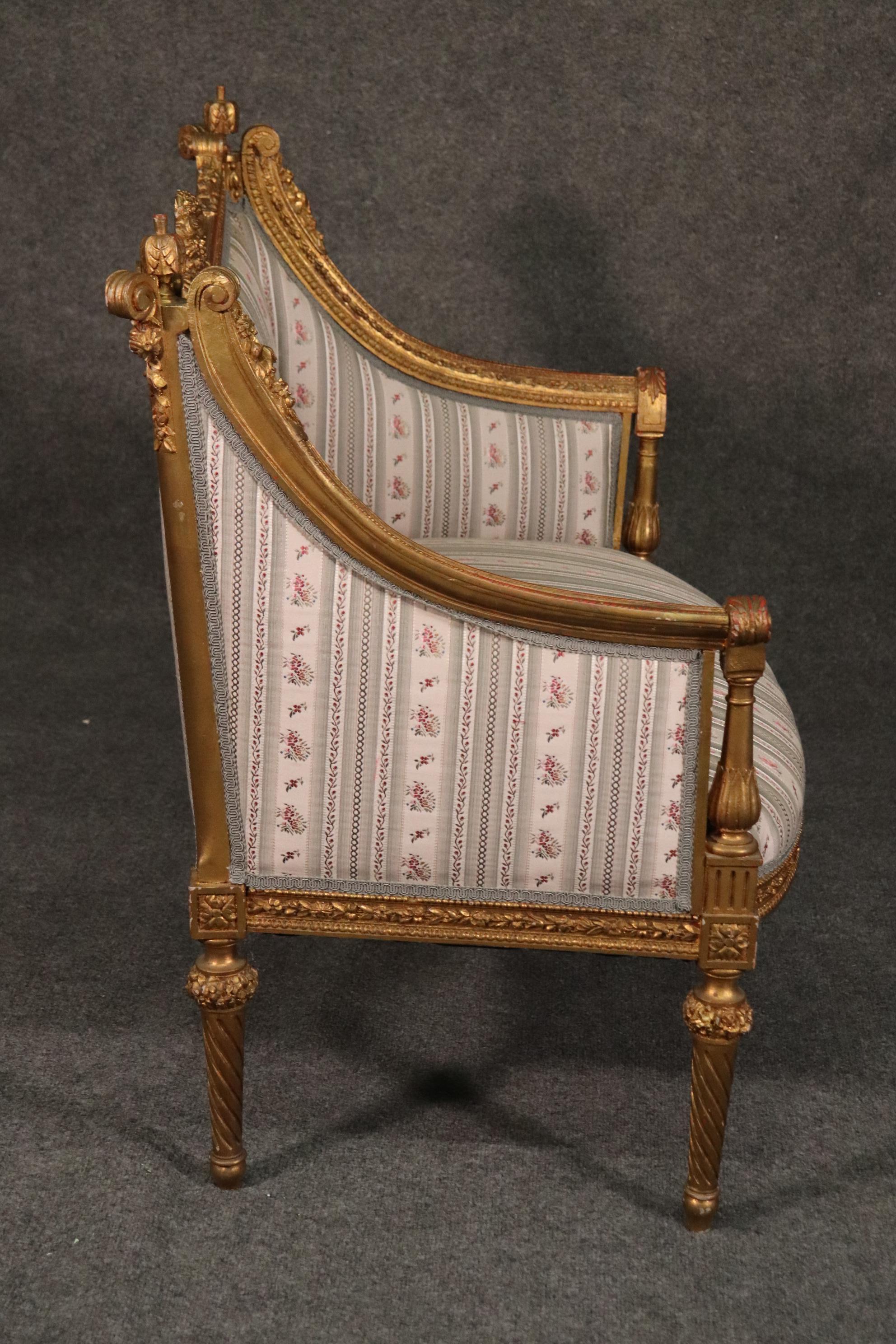 Late 19th Century Gilded Carved French Wreath and Garland Louis XVI Canape Marquis Settee