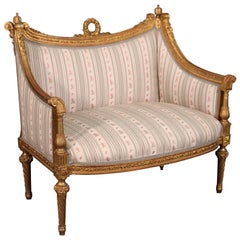 Gilded Carved French Wreath and Garland Louis XVI Canape Marquis Settee