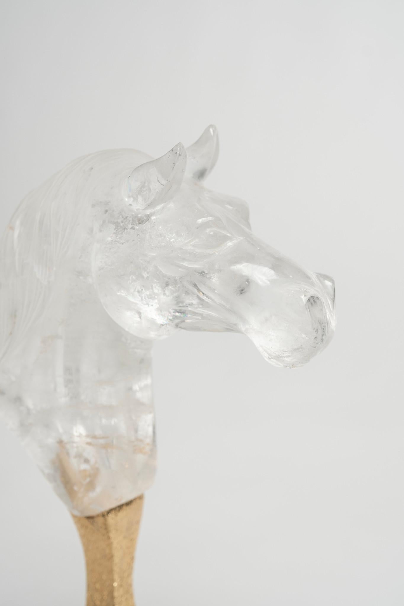 Hand-Carved Gilded Carved Quartz Horse Bust For Sale