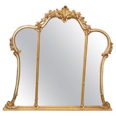 Gilded Carved Triple Panel 1920s era French Louis XV Style Buffet Mantle Mirror