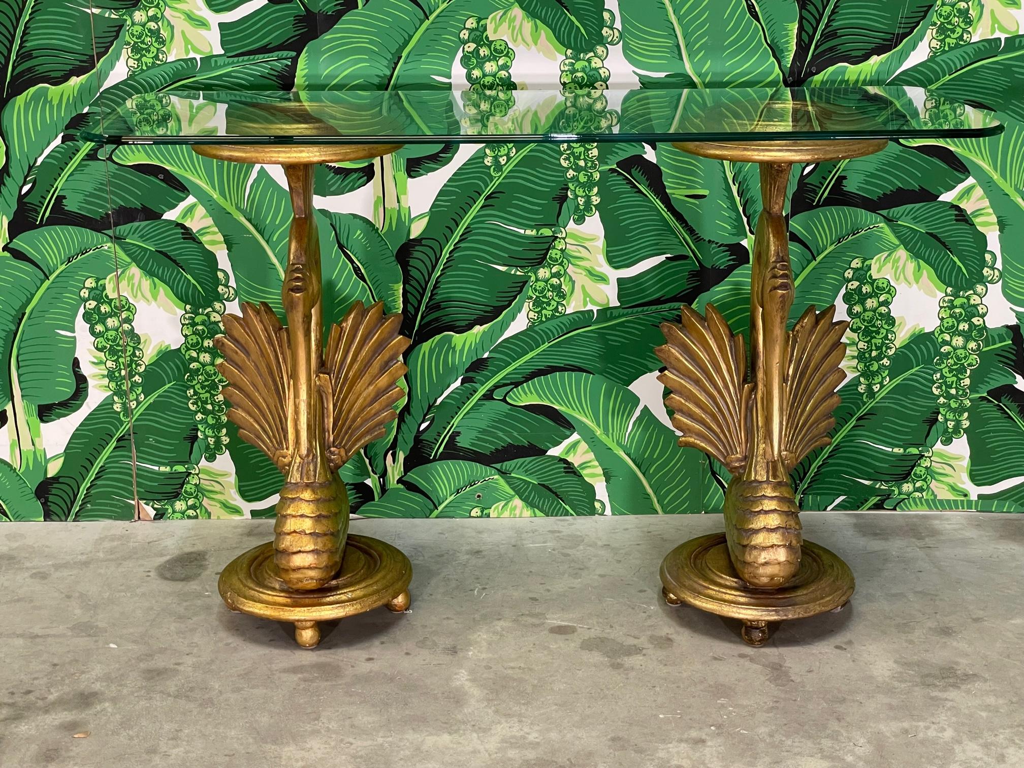 Gilded Carved Wood Swan Console Table In Good Condition In Jacksonville, FL