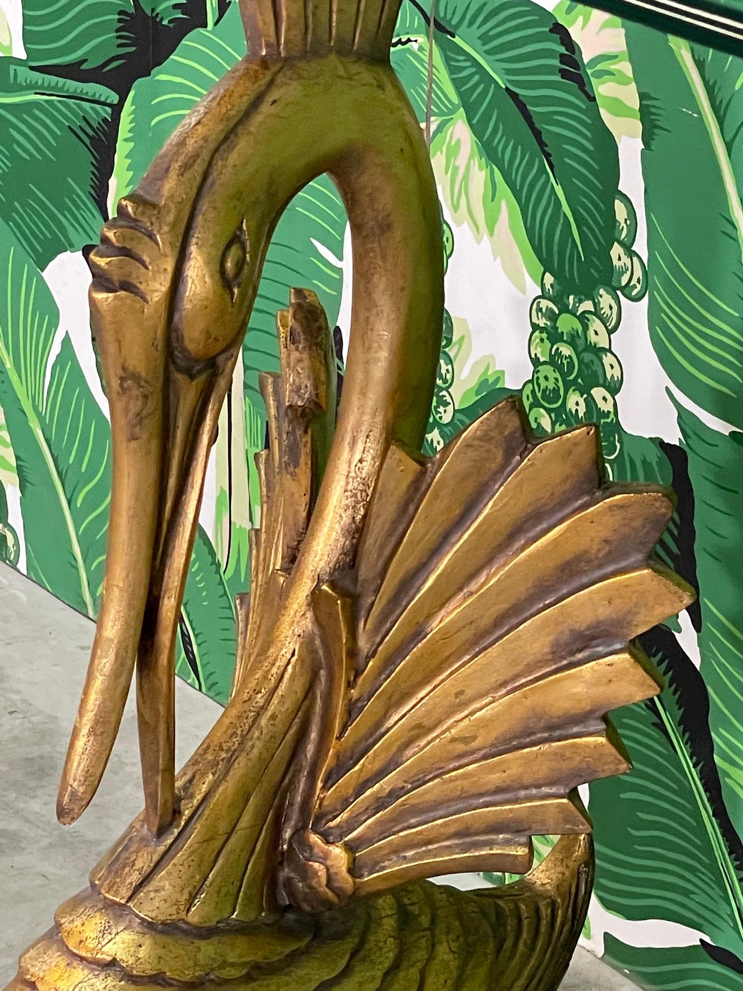 Gilded Carved Wood Swan Console Table For Sale 1
