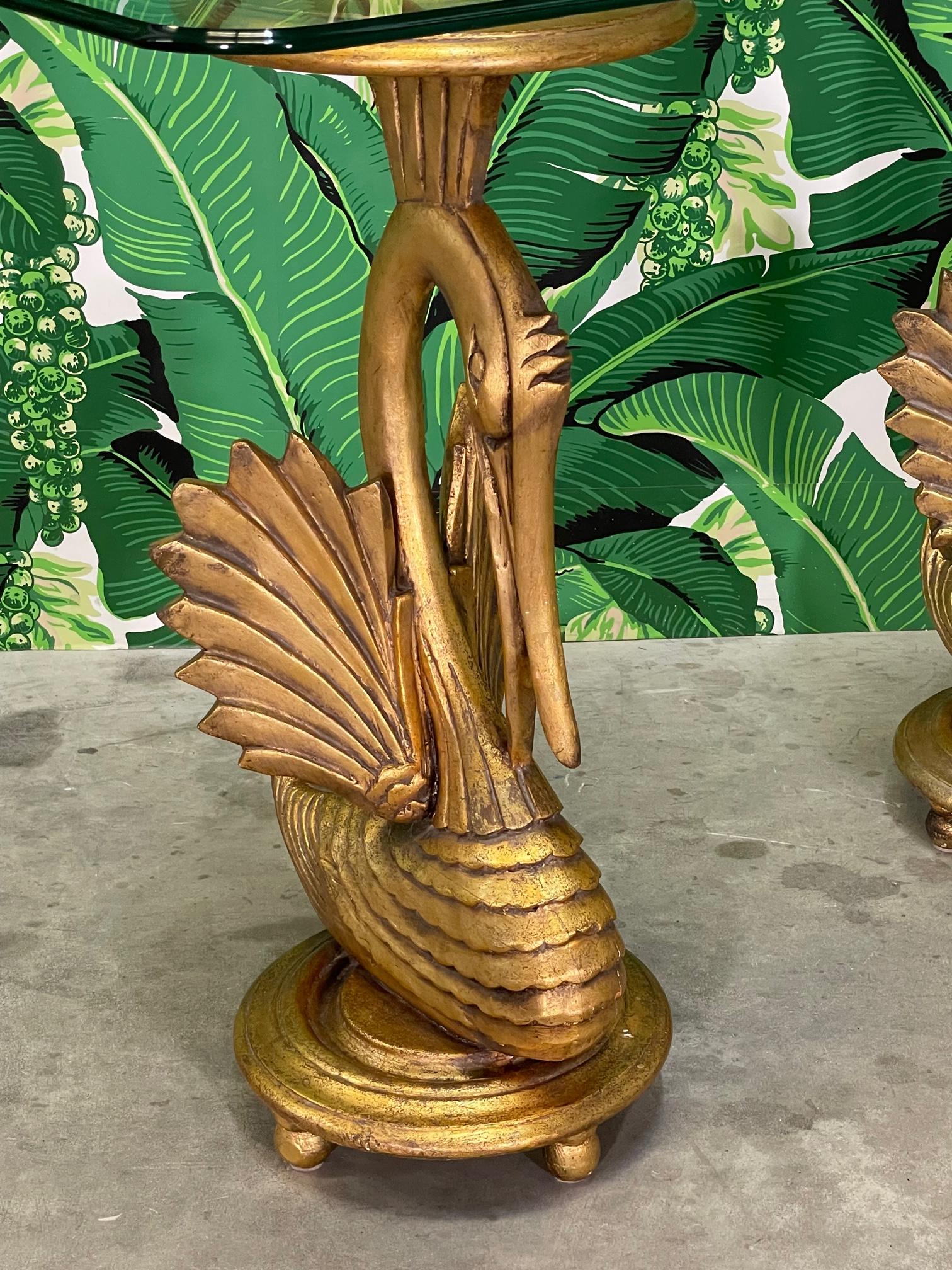 Gilded Carved Wood Swan Modernist Console Table In Good Condition In Jacksonville, FL