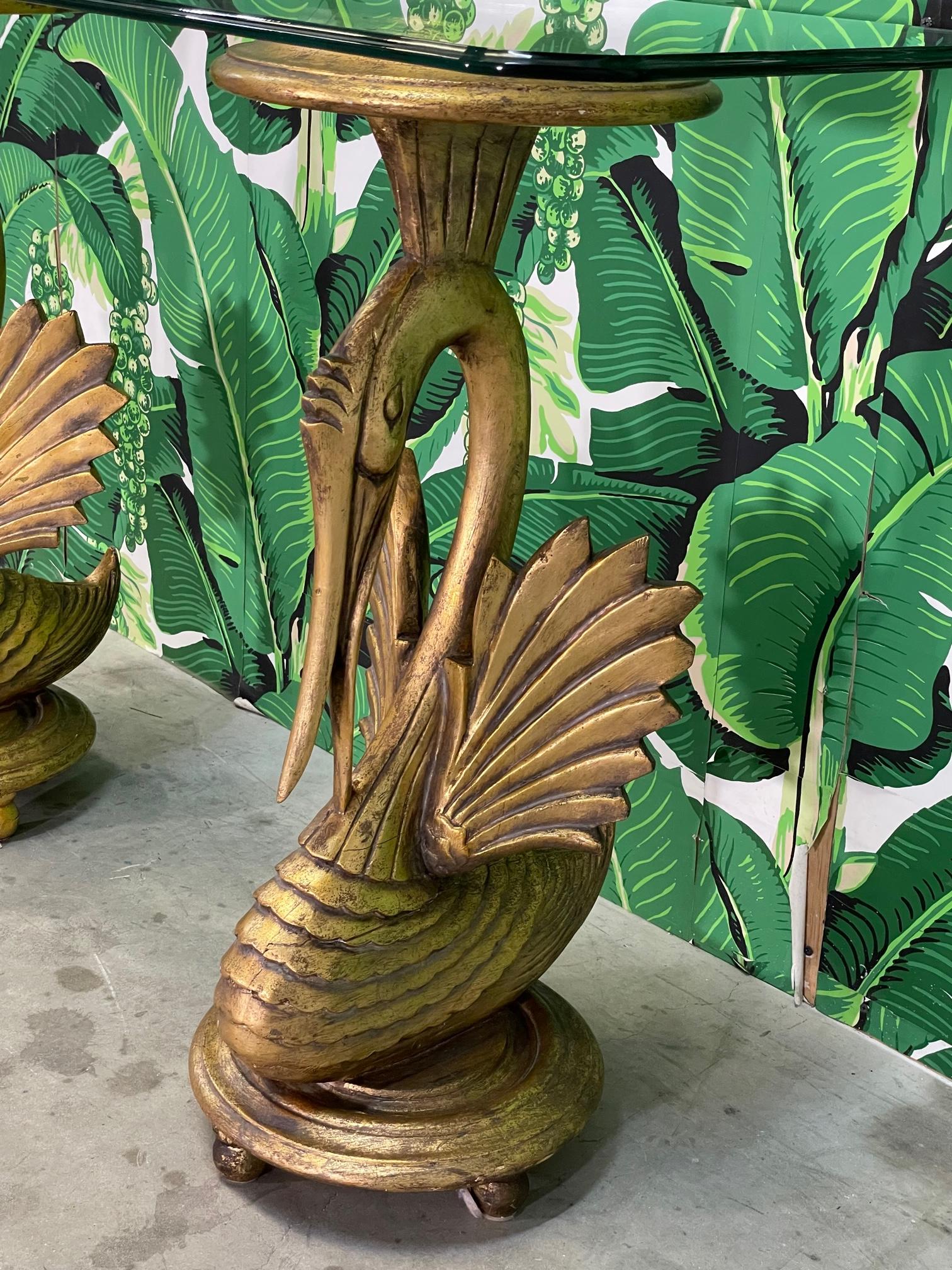 20th Century Gilded Carved Wood Swan Modernist Console Table