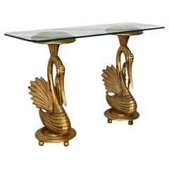 Gilded Carved Wood Swan Modernist Console Table