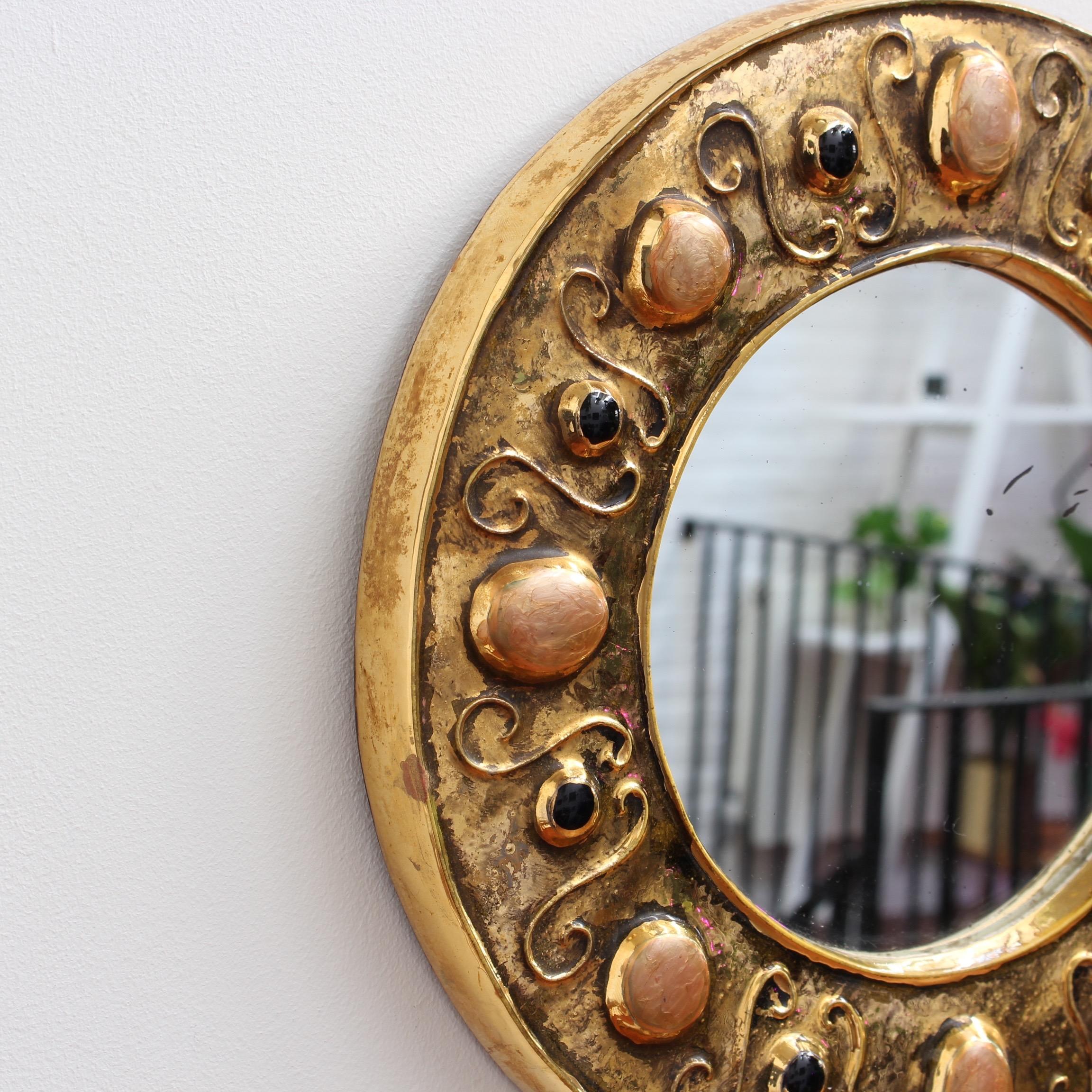 Gilded Ceramic Decorative Wall Mirror by François Lembo, circa 1960s-1970s In Fair Condition In London, GB