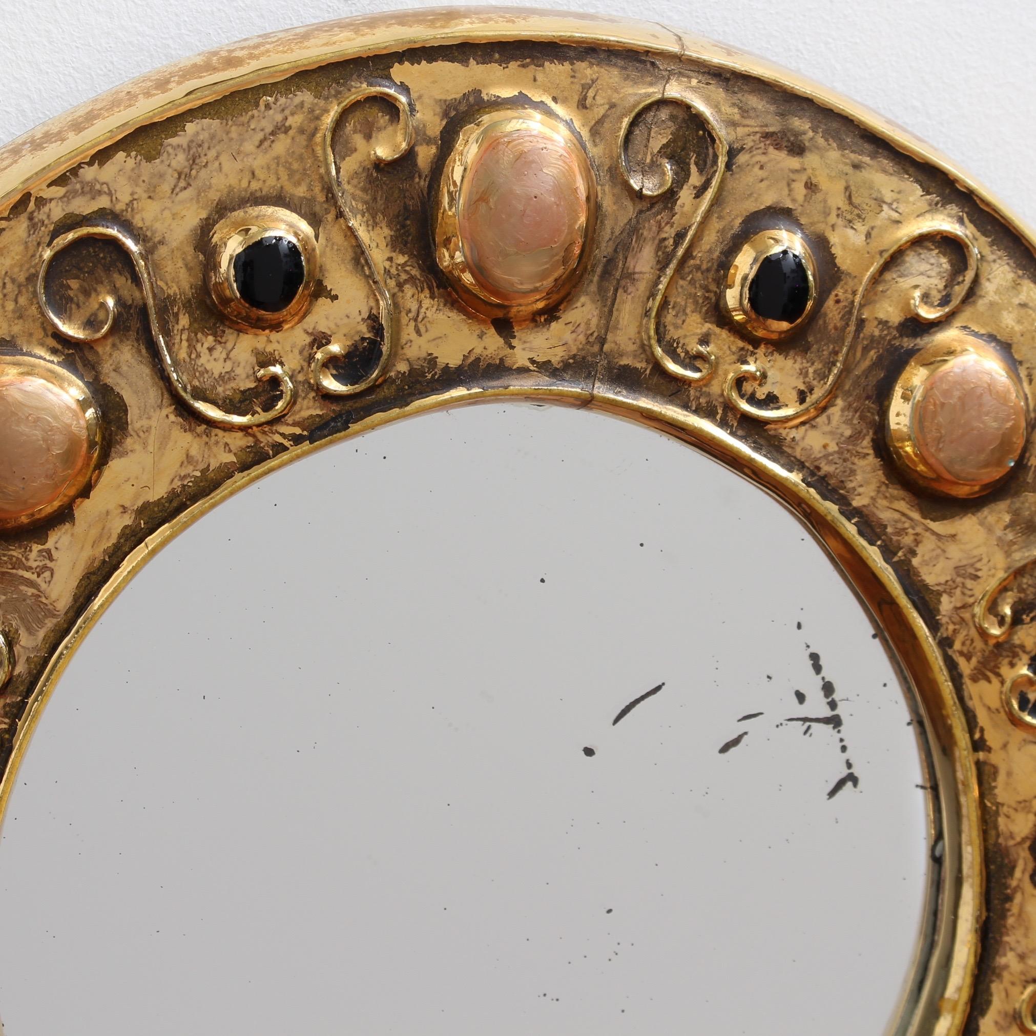 20th Century Gilded Ceramic Decorative Wall Mirror by François Lembo, circa 1960s-1970s