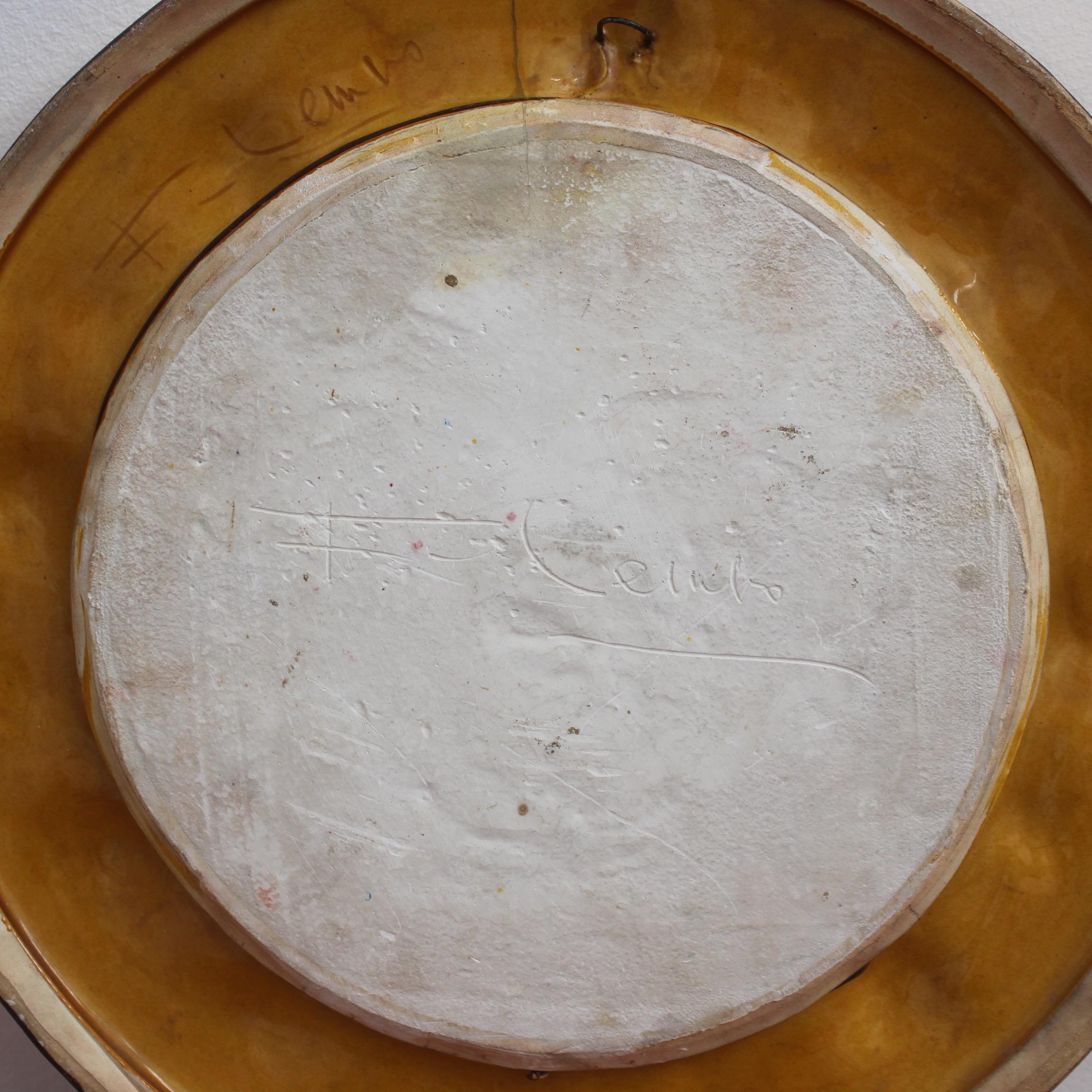 Enamel Gilded Ceramic Decorative Wall Mirror by François Lembo, circa 1960s-1970s