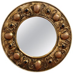 Gilded Ceramic Decorative Wall Mirror by François Lembo, circa 1960s-1970s