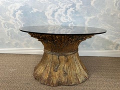 Gilded Ceramic Wheat Sheaf Coffee Table, Italy, 1960s, Hollywood Regency