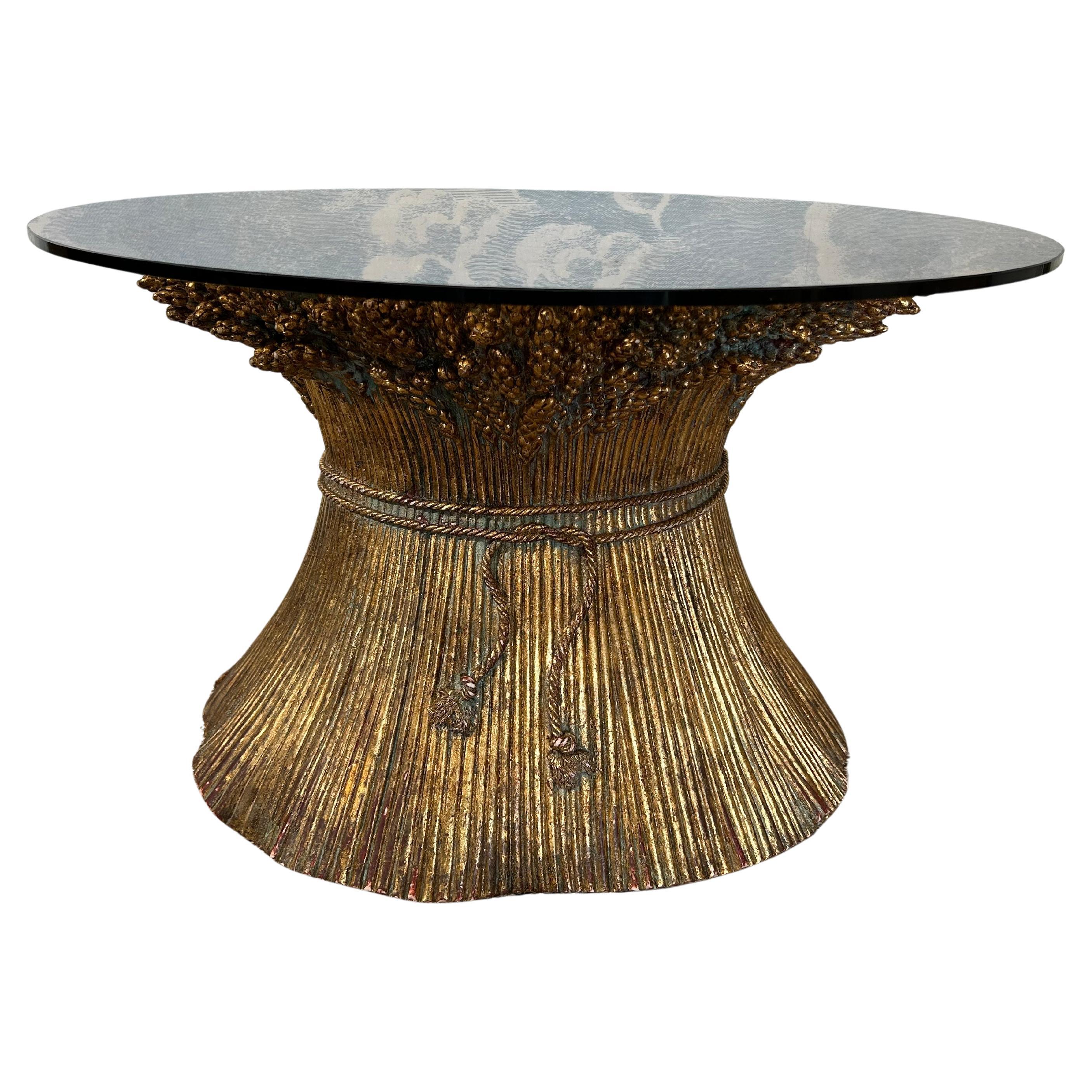 Gilded Ceramic Wheat Sheaf Coffee Table, Italy, 1960s, Hollywood Regency For Sale