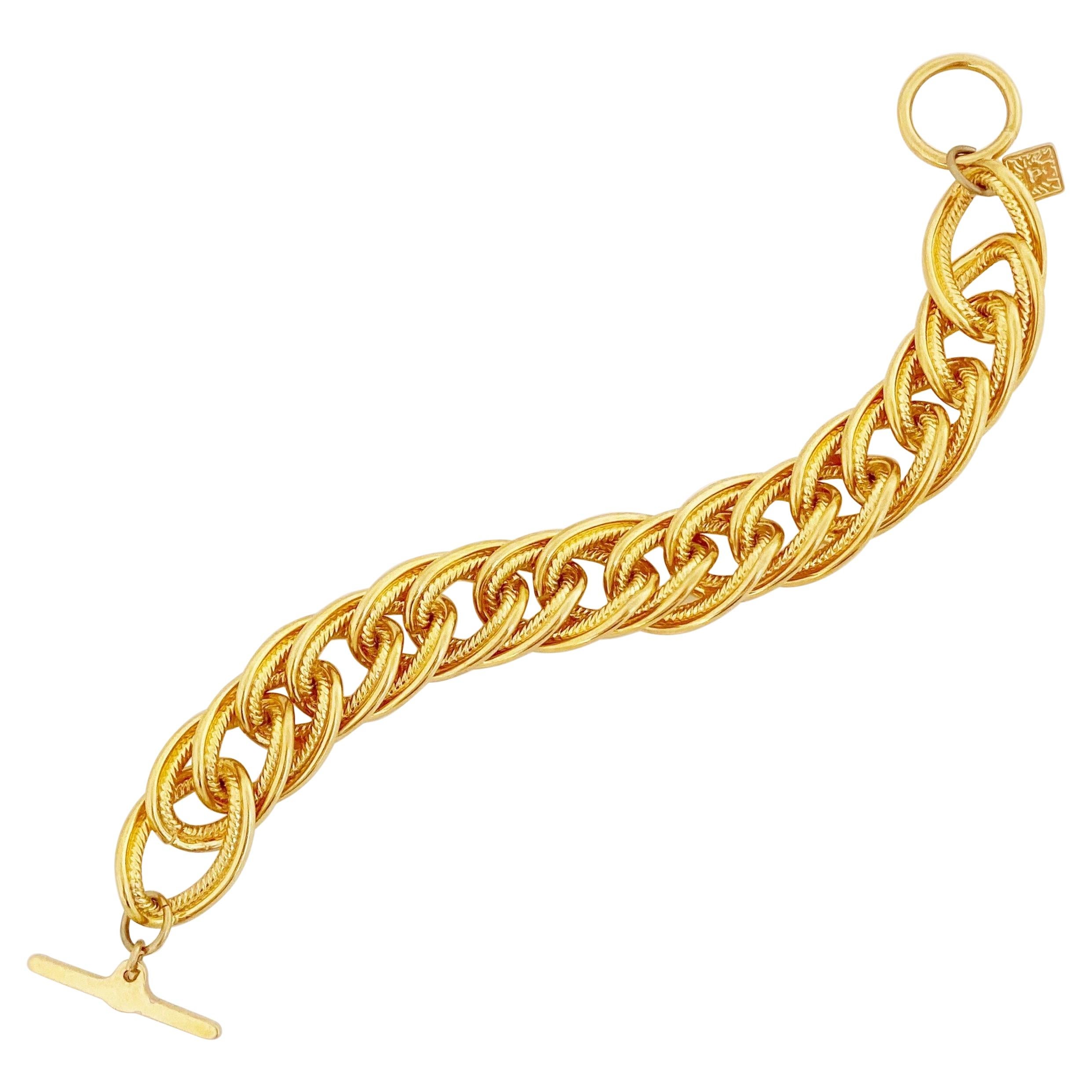 Gilded Chain Link Toggle Bracelet By Anne Klein, 1980s For Sale