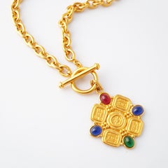 Gilded Chain Statement Necklace with Etruscan Style Pendant By Carolee, 1980s