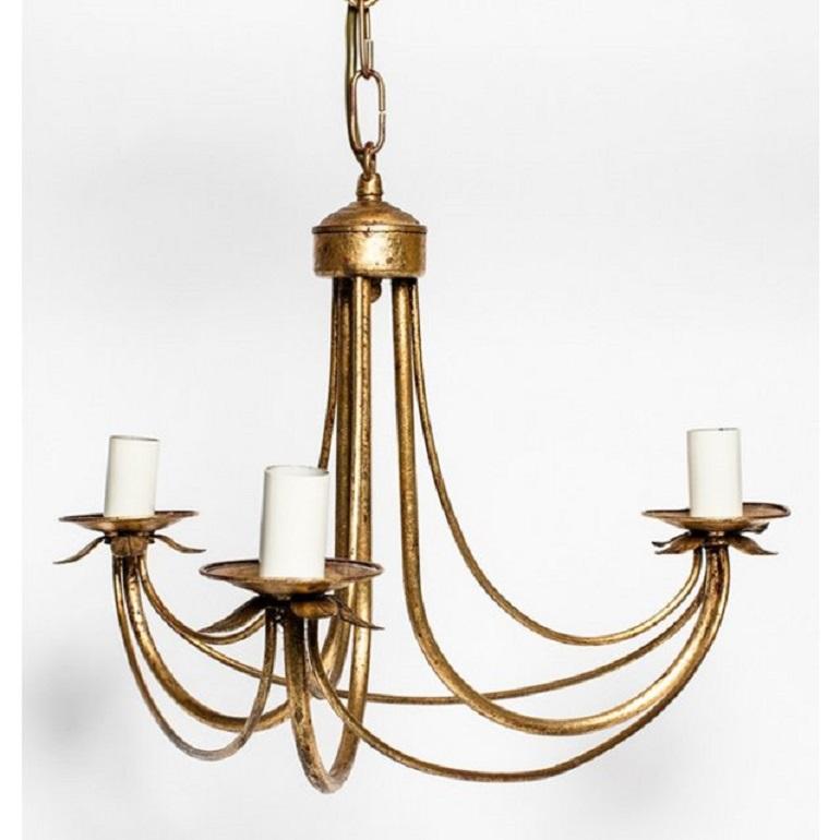 Antique Italian Gilded Three Light Chandelier In Good Condition In South Salem, NY